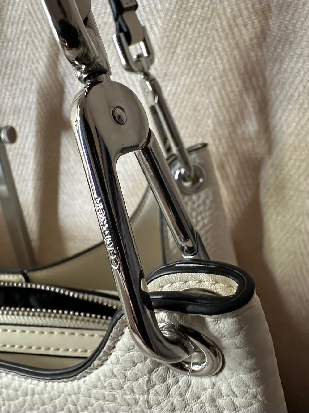 Calvin Klein Ivory Pebbled Leather Shoulder Tote
